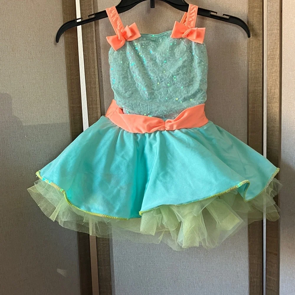 FINAL MARKDOWN Revolution Dancewear Costume in Coral and light aqua mc